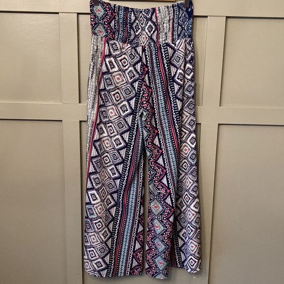 EARTHBOUND Trading Co. Super High Waist Smocked Wide Leg Flare Printed Pants S - Picture 8 of 9